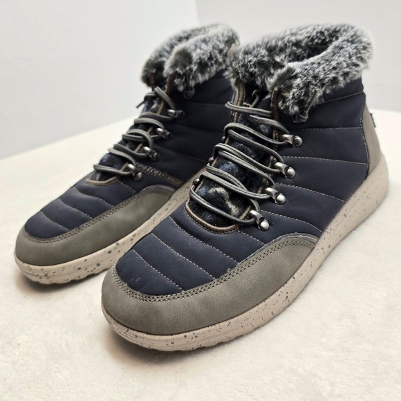 Hey Dude Shoes - Hey Dude Brandy Puffy Faux Fur Ankle Boot Navy Grey Streetwear Gorpcore Womens 9